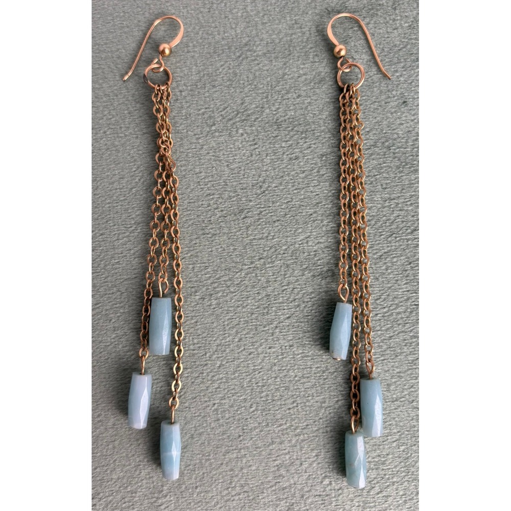 Turquoise Bead Gold Tone‎ Multi Strand Chain Drop Earrings Boho Dangle P122